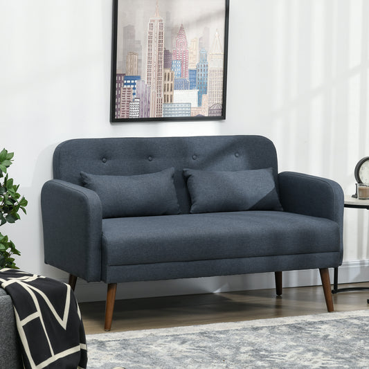 53"  Modern Love Seats , Upholstered 2 Seater Couch with Throw Cushions, Solid Wood Frame, Blue