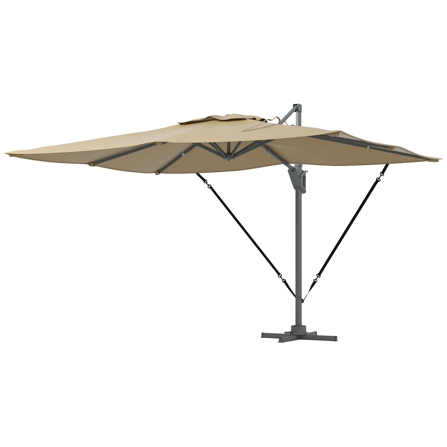 13 FT Cantilever Umbrella, Aluminum Hanging Offset with 360°Rotation, Crank, Tilt, Cross Base, in Khaki