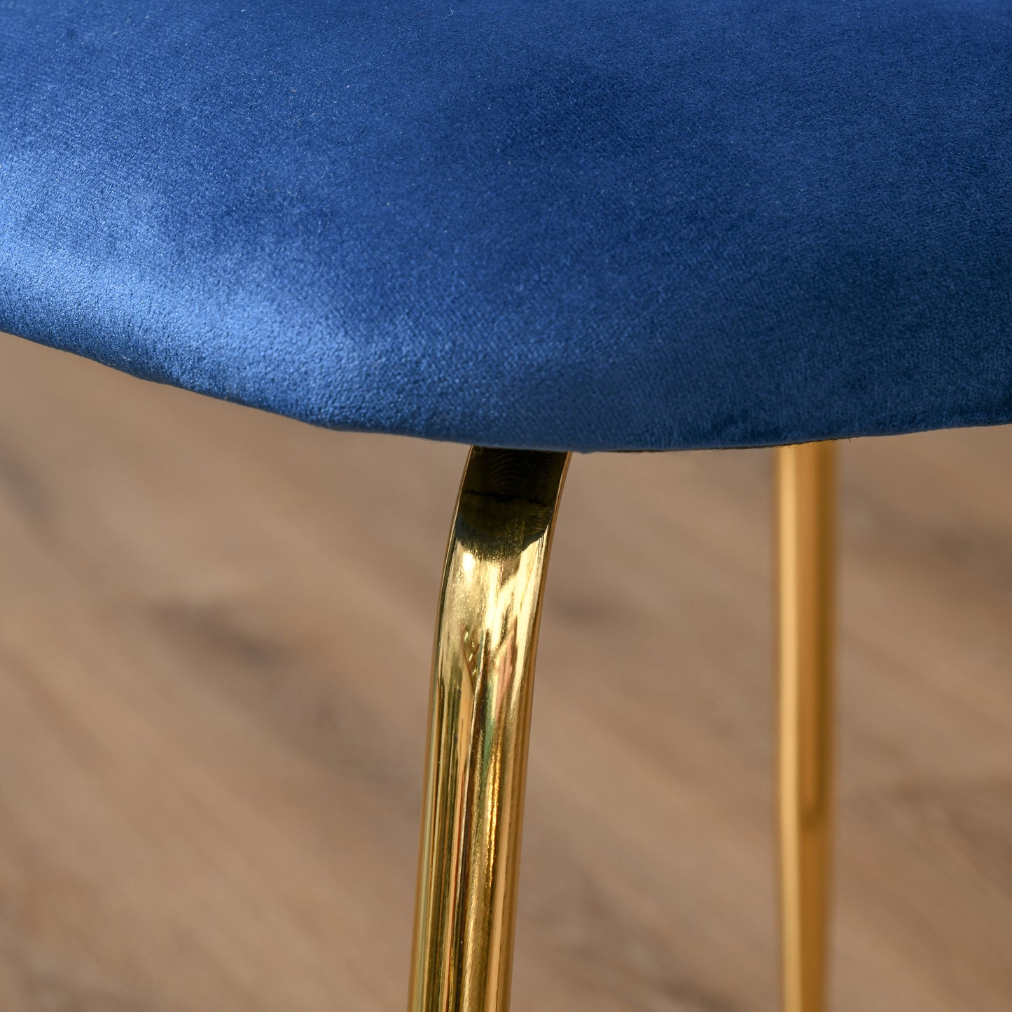 Modern Dining pr accent Chairs Set of 2, Upholstered, with Gold Metal Legs in Blue