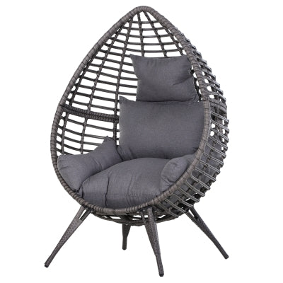 Egg Chair Rattan Wicker Lounge Chair 352lbs Capacity with Soft Cushion, Outdoor/Indoor with Height Adjustable Knob, Grey