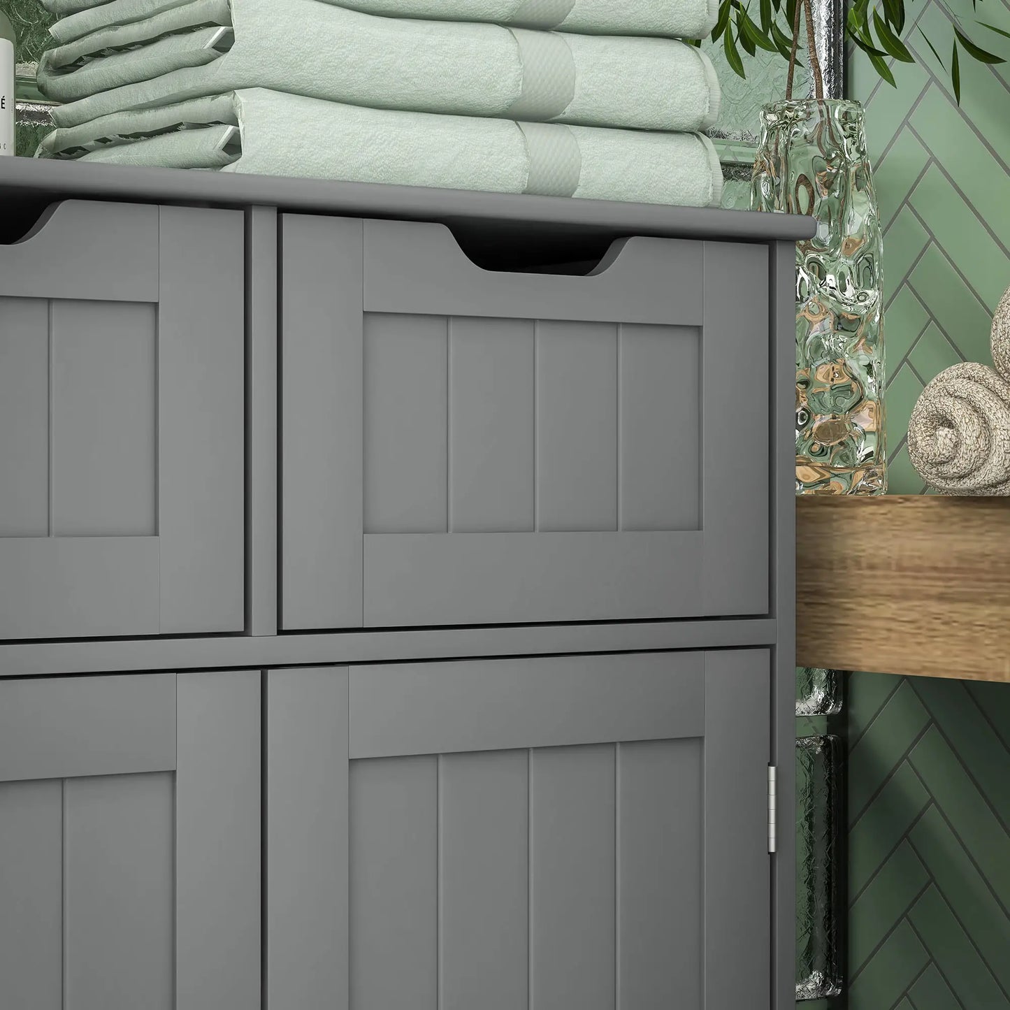 Entryway or  Bathroom Storage Cabinet with 2 Drawers, Adjustable Shelf in Grey