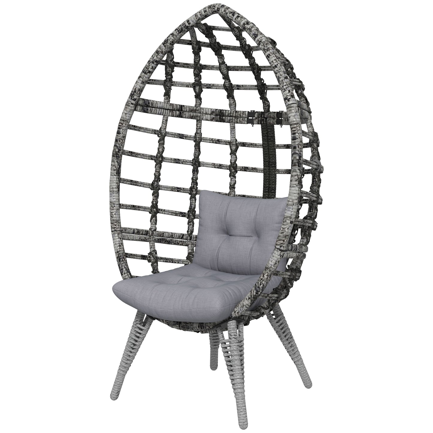 Outsunny Outdoor Egg Chair with Soft Cushion, Patio PE Rattan Wicker Balcony Chair with Height Adjustable Knob, 352lbs Capacity, for Backyard, Garden, Balcony, Lawn, Light Grey