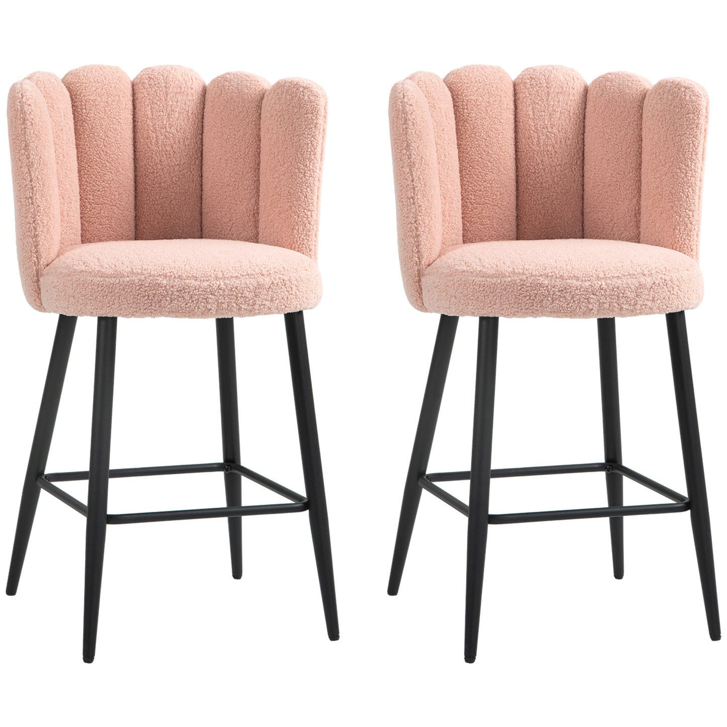 Faux Cashmere Bar Stools Set of 2 Counter Height Bar Stools with Back for Home Kitchen, 20.5"x19.7"x36.6", Pink