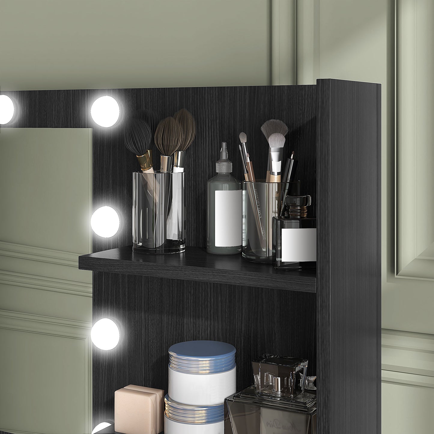 Illuminated Dressing Table, LED Vanity Table with Mirror, 3 Drawers and Storage Shelves for Bedroom, Black