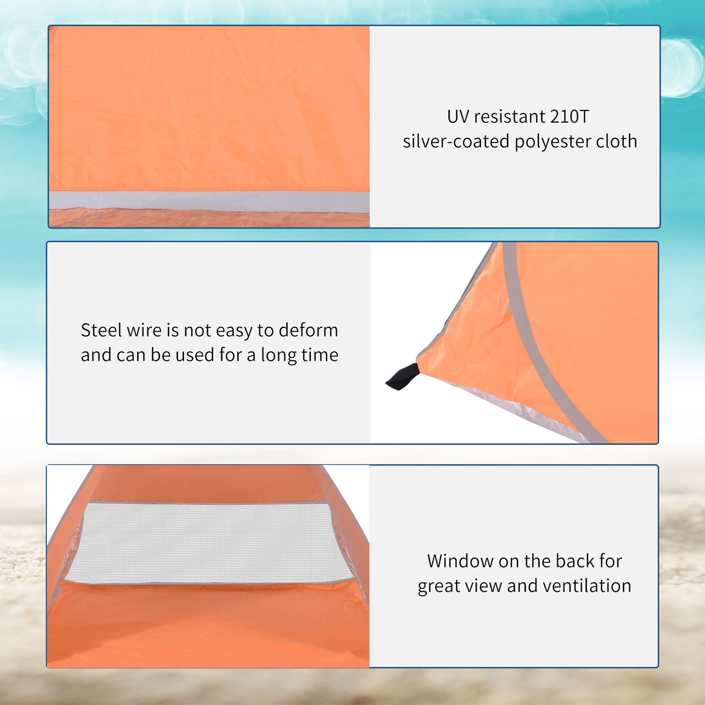 Outsunny Pop Up Beach Tent Portable Sun Shelter UV Protection Outdoor Patio with Carry Case & Stakes Orange