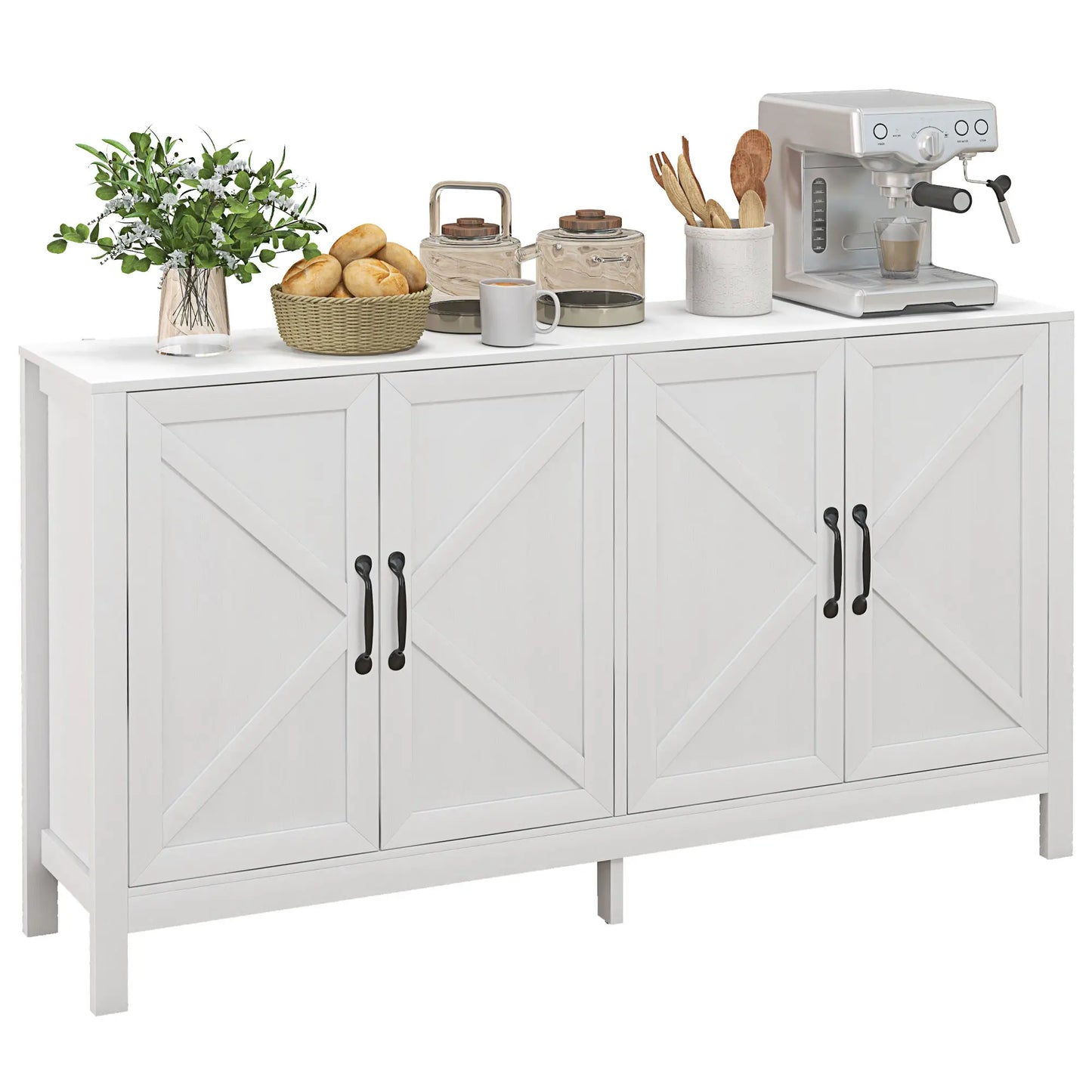 Sideboard Buffet with Barn Door and Adjustable Shelf in White