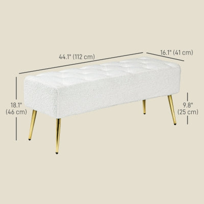 44" Lamb's Wool-Feel Upholstered Bench with Thick Padded Cushion and Steel Legs, Cream White