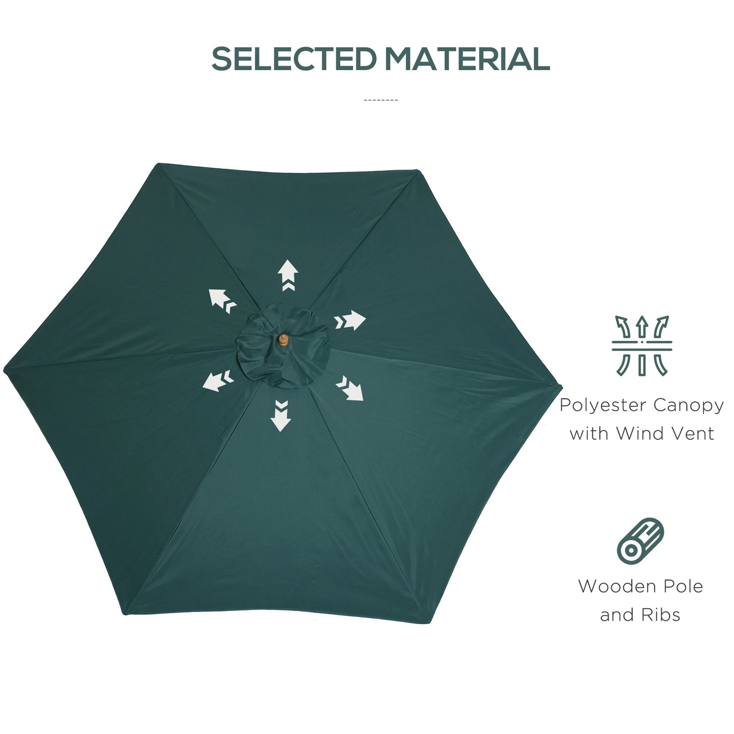 9' x 8' H Patio Umbrella, Market Umbrella with Hardwood Frame and Wind Vent, in Green