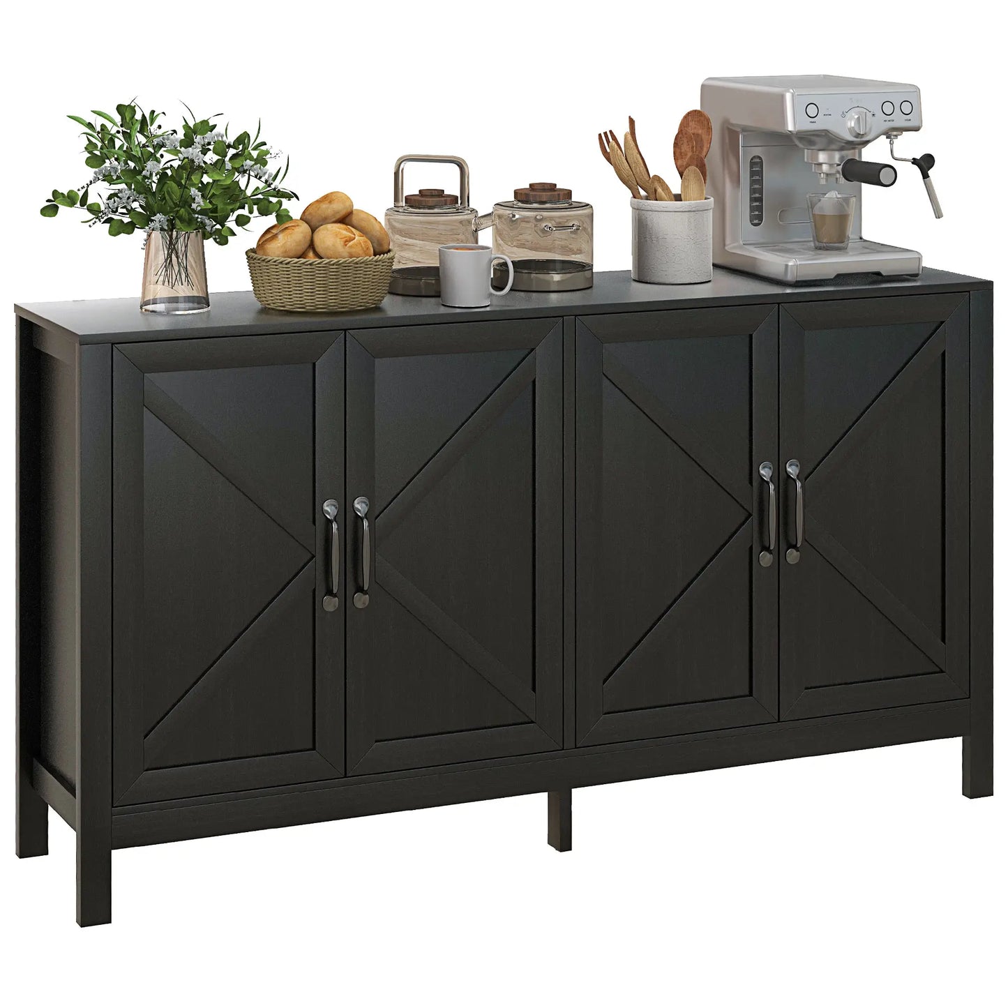 Sideboard Buffet with Barn Door and Adjustable Shelf in Black