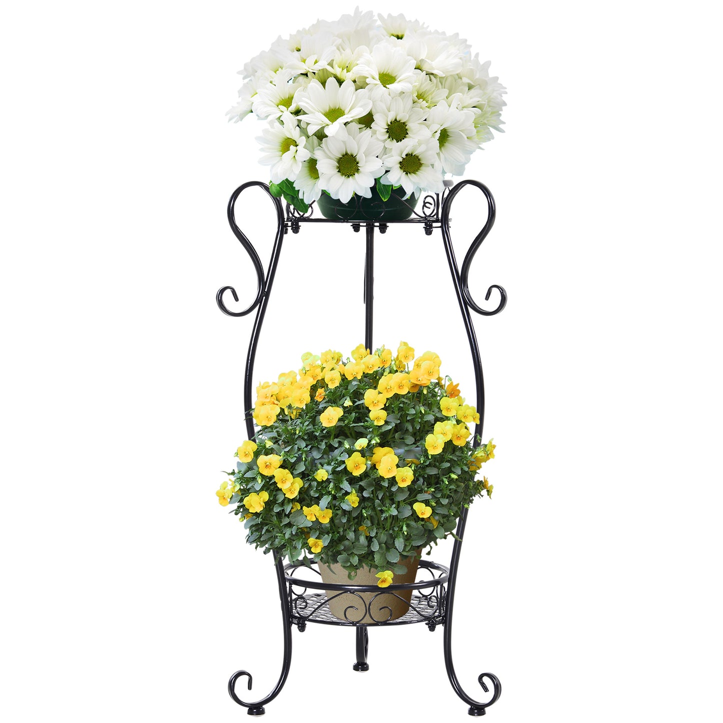 2 Shelf Flower Pot Stand 2-Tier Freestanding Plant Display Rack Indoor Outdoor Metal Easy to clean porch, patio, backyard