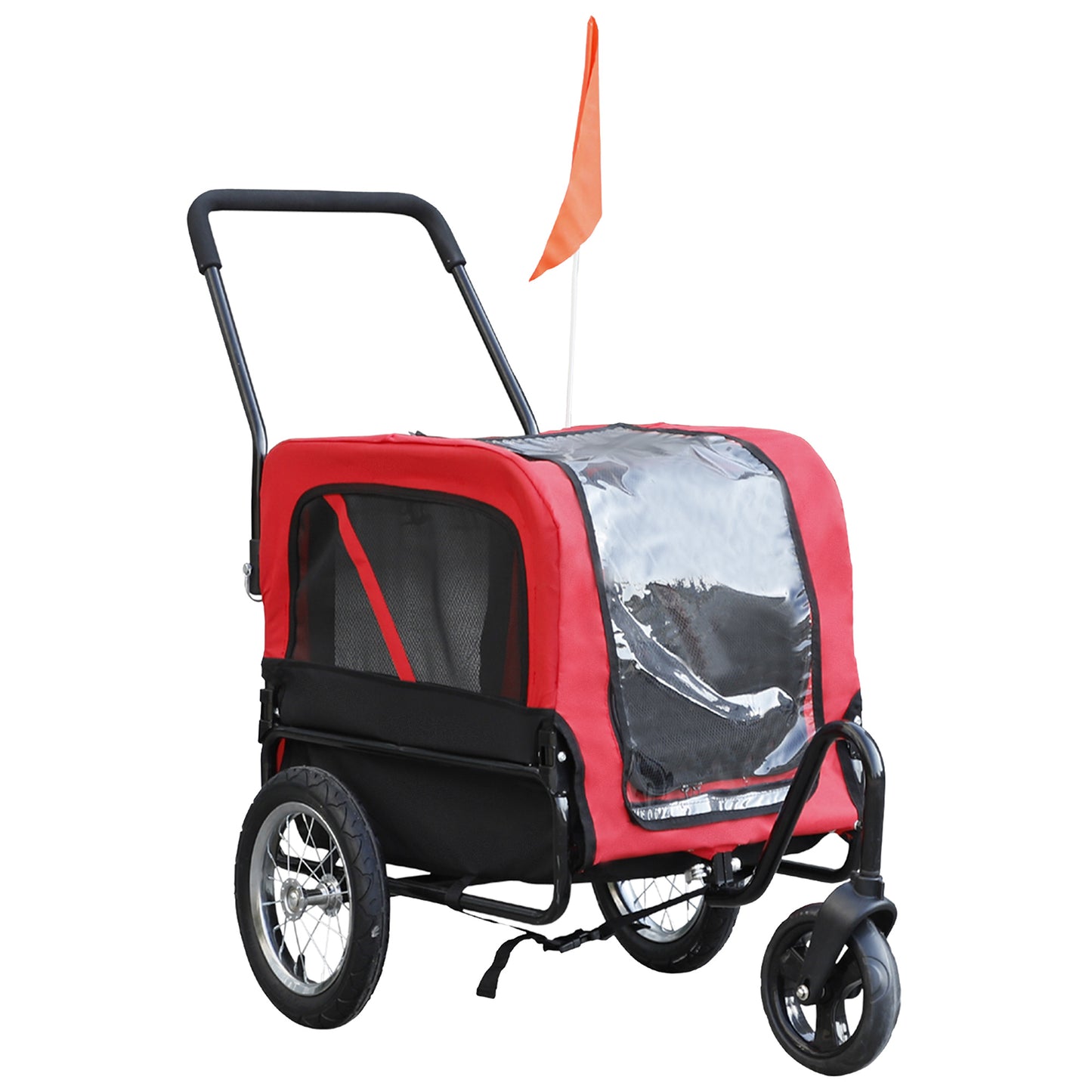 Elite-Jr Dog Bike Trailer 2-In-1 Pet Stroller Cart Bicycle Wagon Cargo Carrier Attachment for Travel with 360-Degree Swivel Wheels & Large Easy Entry, Red