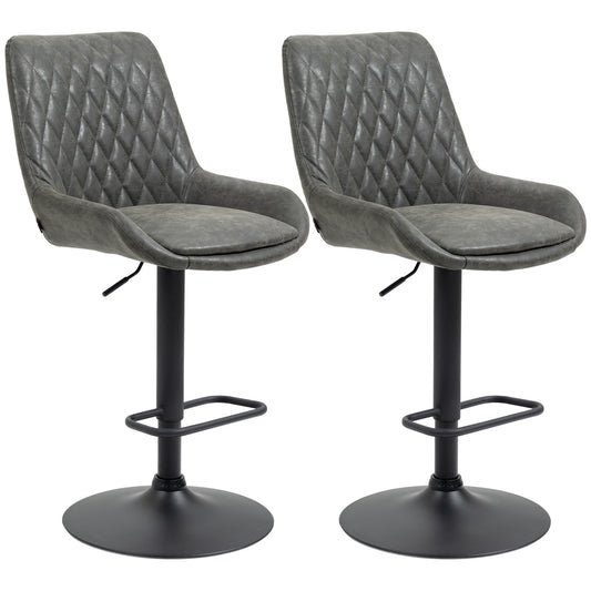 Retro Bar Stools Set of 2, Adjustable Kitchen Stool, Upholstered Bar Chairs with Back, Swivel Seat, Dark Grey