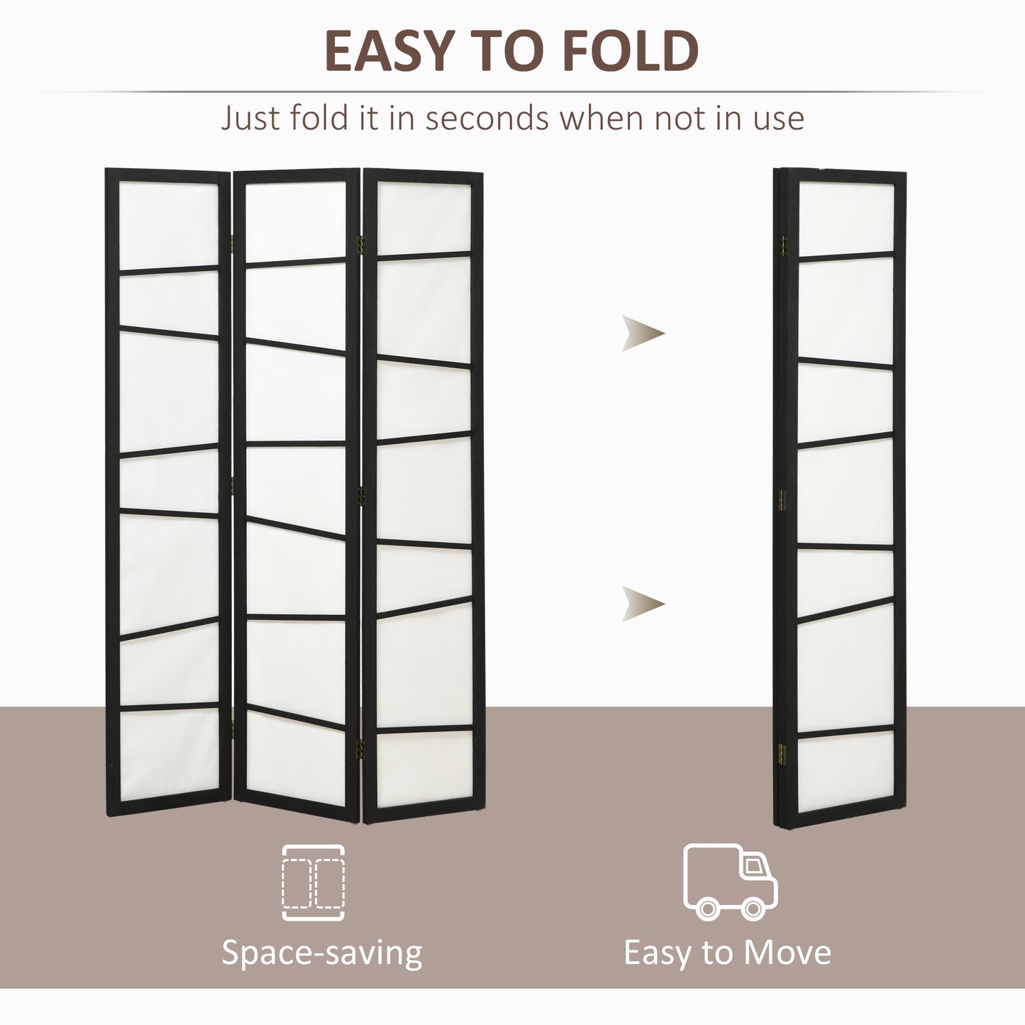 5.6ft Folding Room Divider, 3 Panel Wall Partition with Wood Frame for Bedroom, Home Office, White