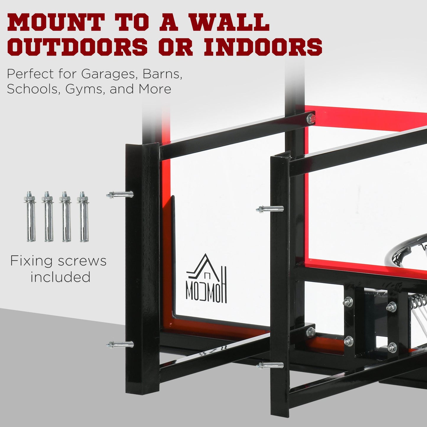 Wall Mounted Basketball Hoop Backboard and Rim Combo, Hoop with 43'' x 30'' Shatter Proof Backboard, Durable Bracket and Net for Indoor and Outdoor