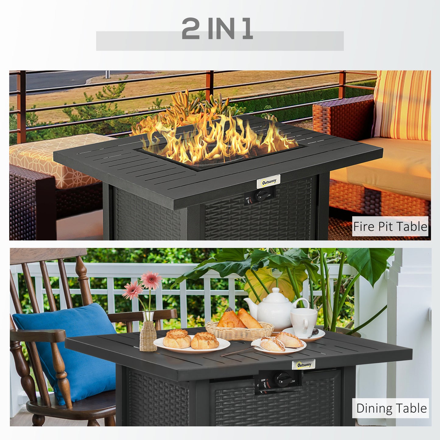 Propane Fire Pit Table Smokeless Gas Firepit with 40,000 BTU Burner Thermocouple, Lava Rocks, Cover, Spark Guard