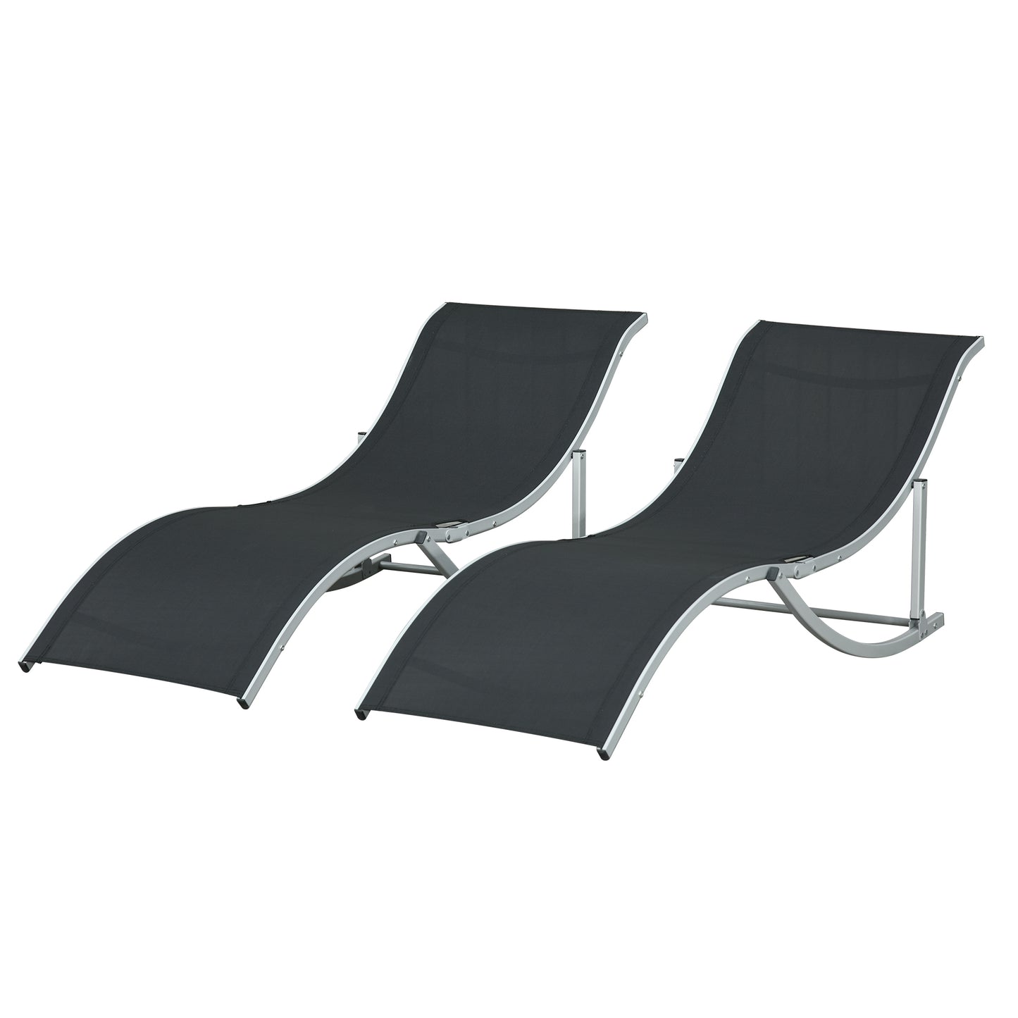 Outsunny Pool Chaise Lounge Chairs Set of 2, S-shaped Foldable Outdoor Chaise Lounge Chair Reclining for Patio Beach Garden With 264lbs Weight Capacity, Black