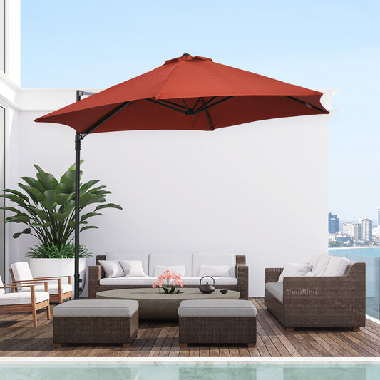 8.5FT Offset Patio Umbrella with 360° Rotation, Outdoor Cantilever Roma Parasol Hanging Sun Shade Canopy Shelter with Cross Base, Wine Red