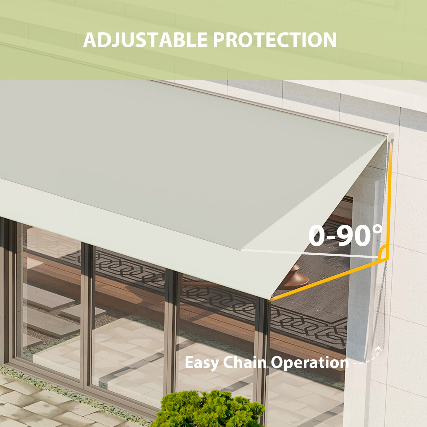 Outsunny 13' x 4' Retractable Awning, Garden Awnings for Doors and Windows with Easy Chain Operation and UV30+ Fabric, Sun Canopies for Patio, Deck, Balcony, and Yard, Beige