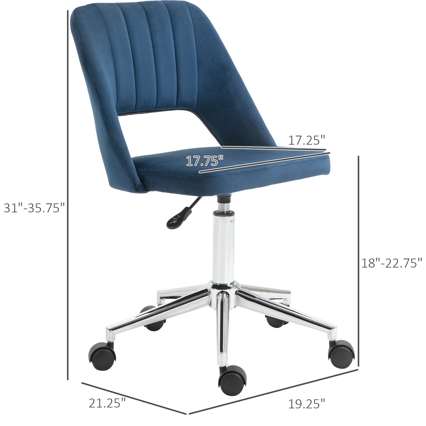 Mid Back Office Chair Velvet Fabric Swivel Scallop Shape Computer Desk Chair, Blue