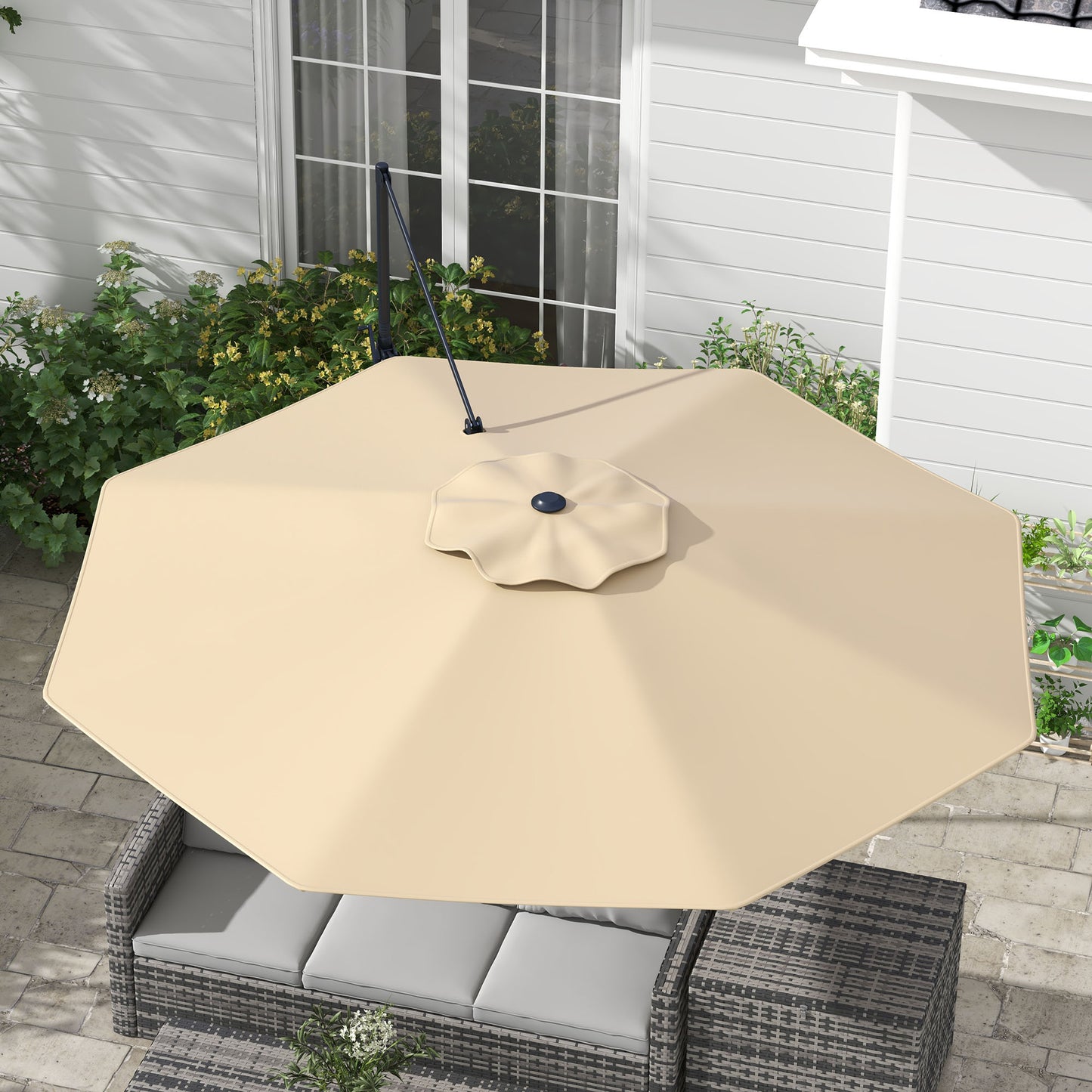 10 FT Cantilever Umbrella, Aluminum Hanging Offset Umbrella with 360°Rotation, Crank, Tilt, Cross Base, Khaki