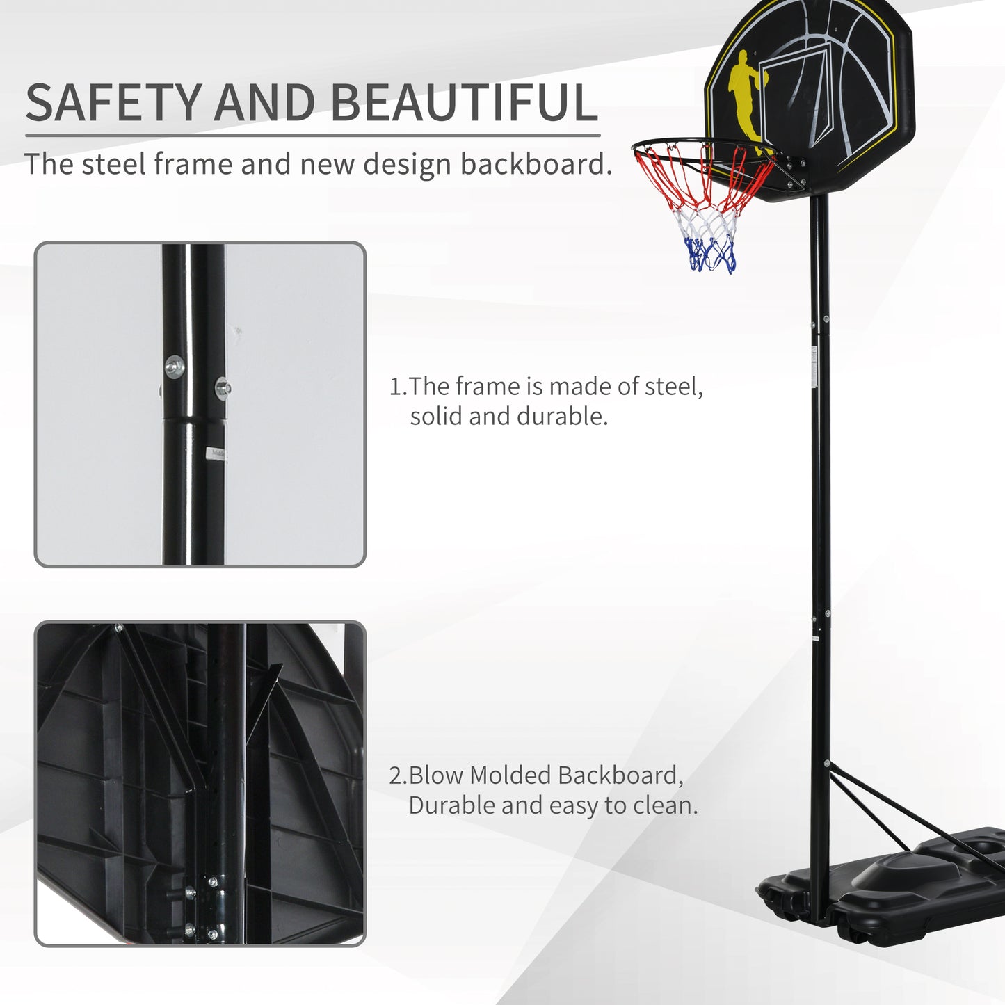 6.5'-10' Adjustable Portable Basketball Hoop System Stand Outdoor for Kids Youth Adult