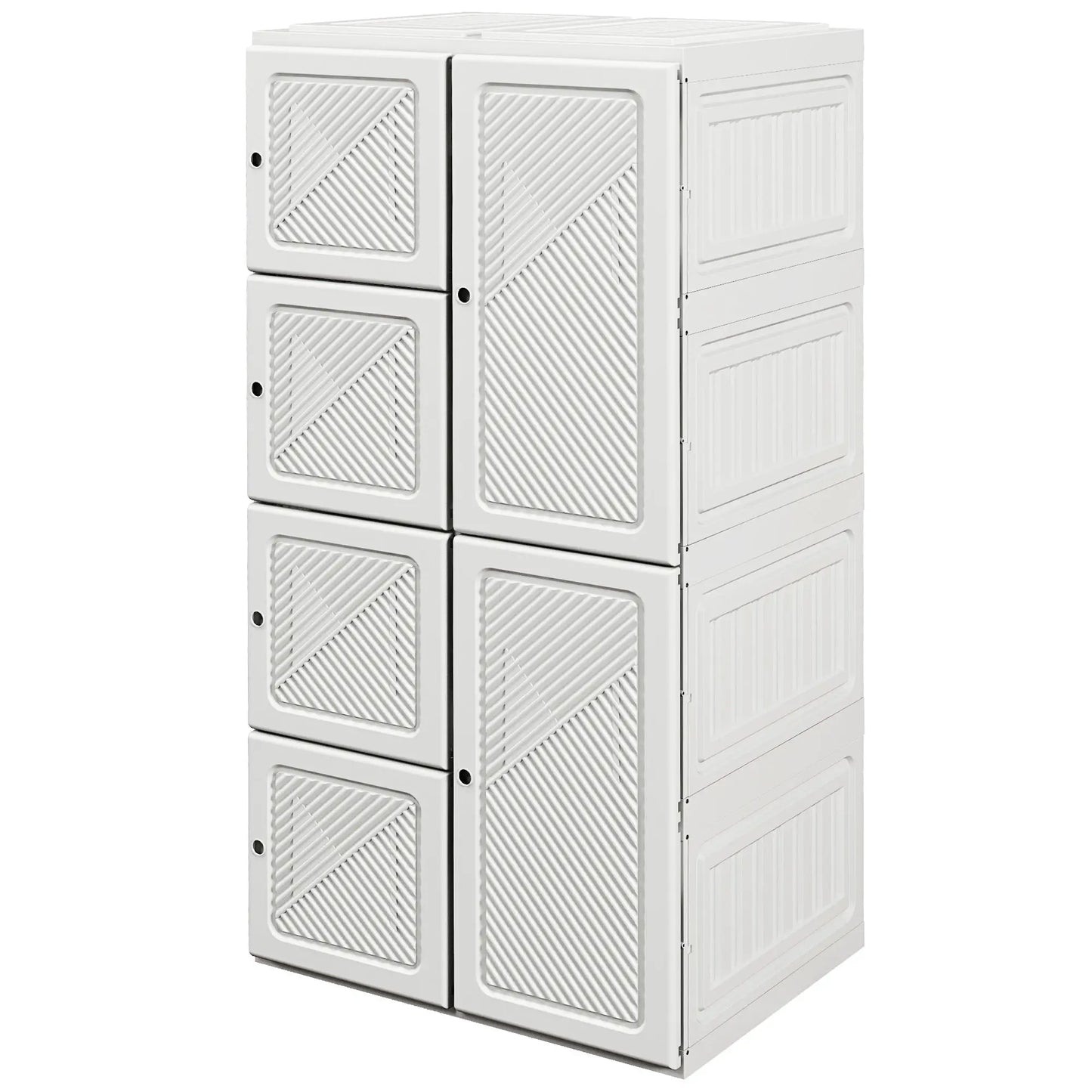 Portable Wardrobe, Foldable, Clothes Storage Organzier with 8 Compartments, Magnet Doors, White