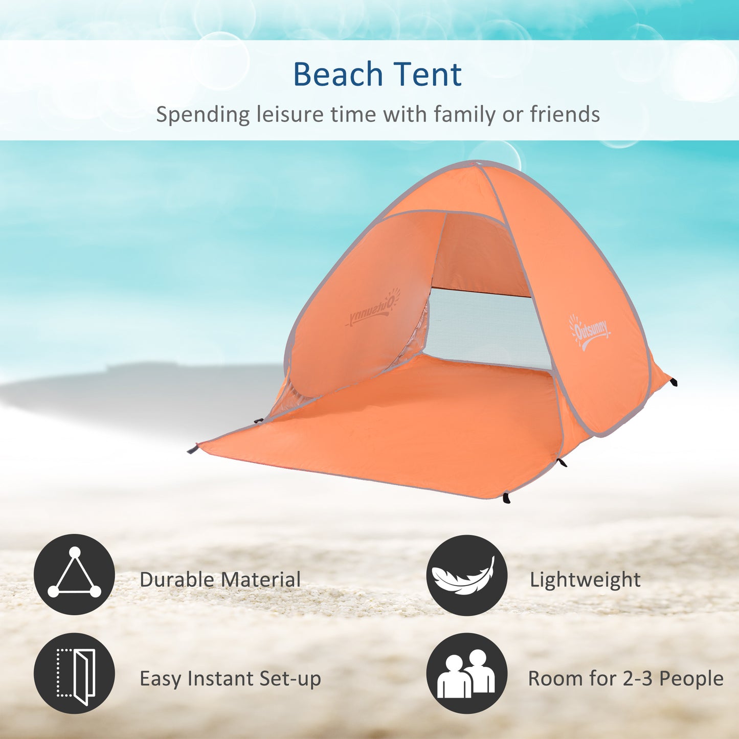 Outsunny Pop Up Beach Tent Portable Sun Shelter UV Protection Outdoor Patio with Carry Case & Stakes Orange