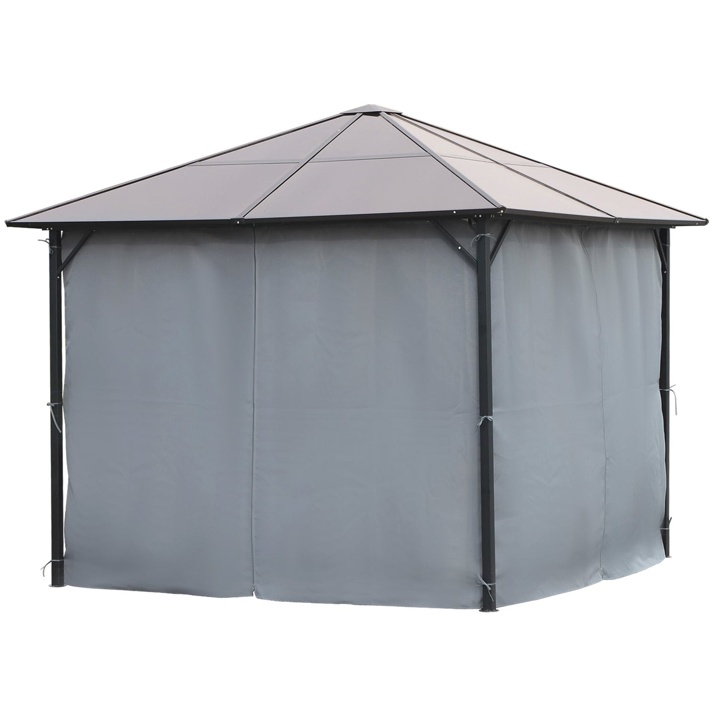 Outsunny 9.8' x 9.8' Garden Aluminium Gazebo Hardtop Roof Canopy Marquee with Mesh Curtains & Side Walls, Grey