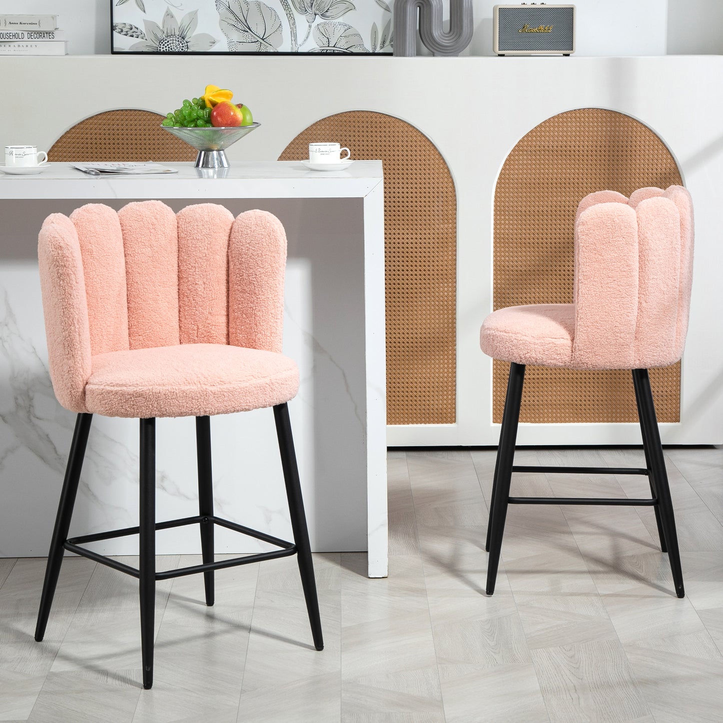 Faux Cashmere Bar Stools Set of 2 Counter Height Bar Stools with Back for Home Kitchen, 20.5"x19.7"x36.6", Pink