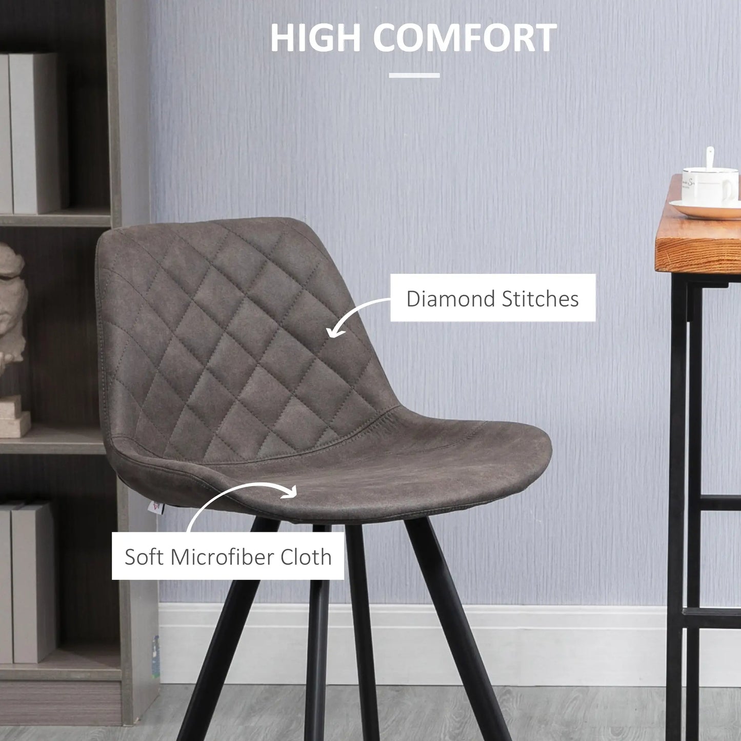 Set of 2 Microfiber Cloth Bar Stools, Multi-functional,Metal Leg Padded Cushion Seat , in Charcoal Grey