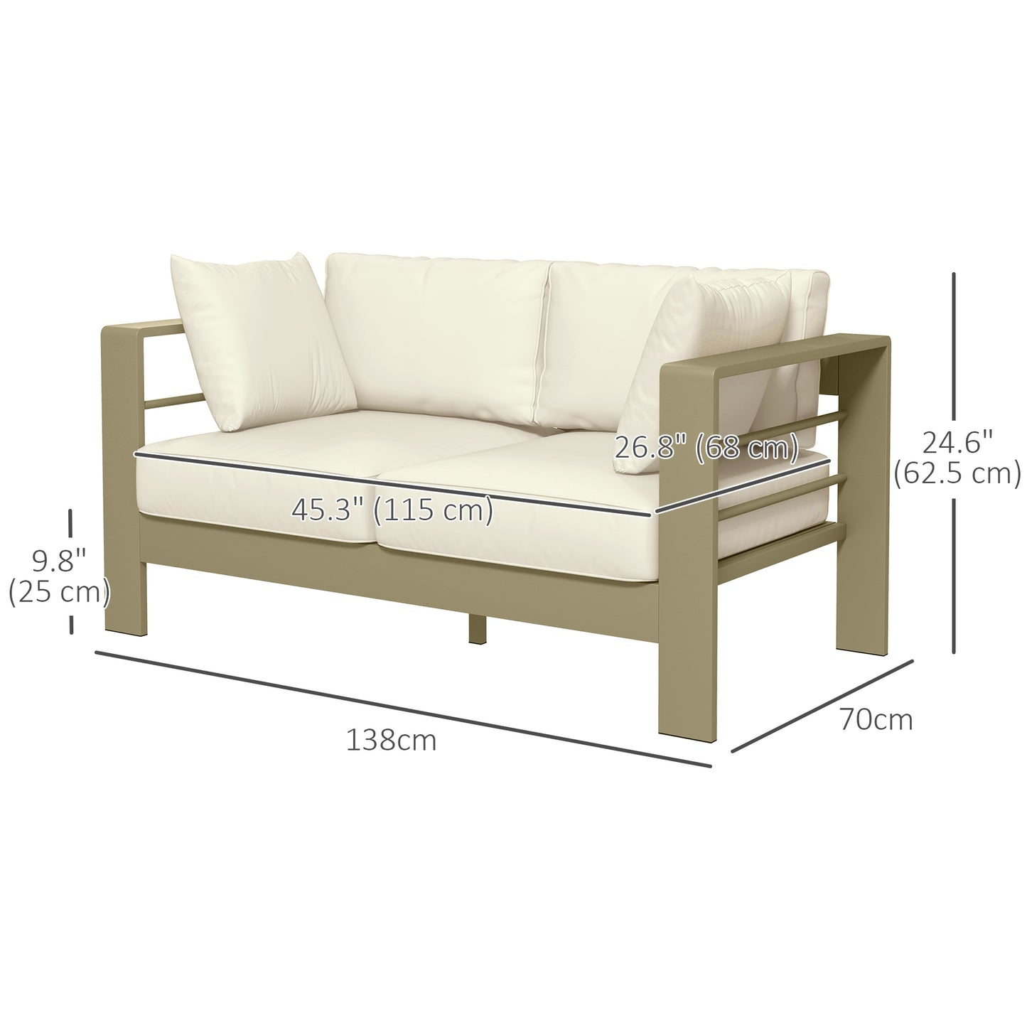 Outsunny Patio Loveseat, Outdoor Seating for 2, Garden Sofa with Cushions, Wide Armrests, 54.3"x27.6"x24.6", Cream White