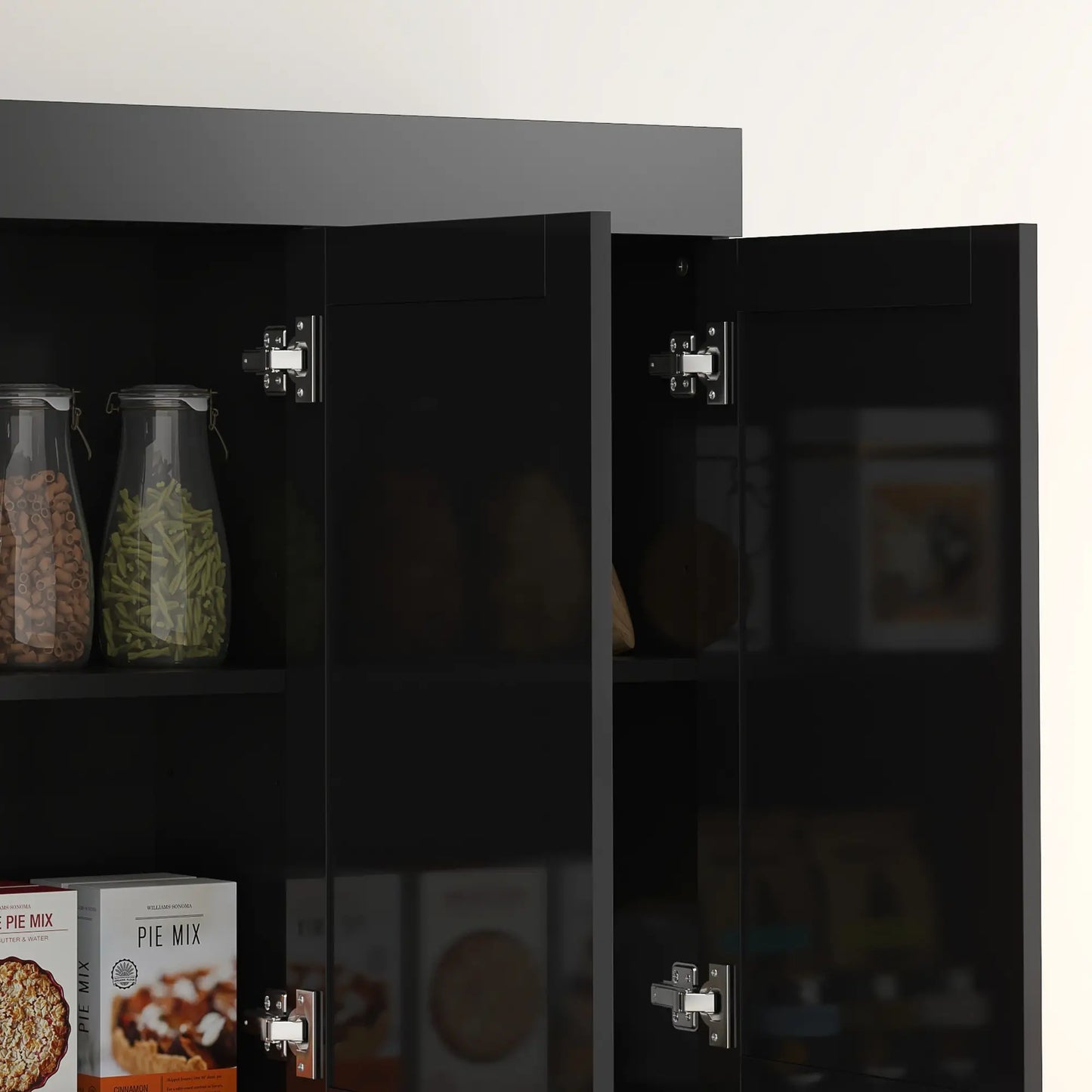 Kitchen Pantry Cabinet with Large Storage, Adjustable Shelves, High Gloss Black