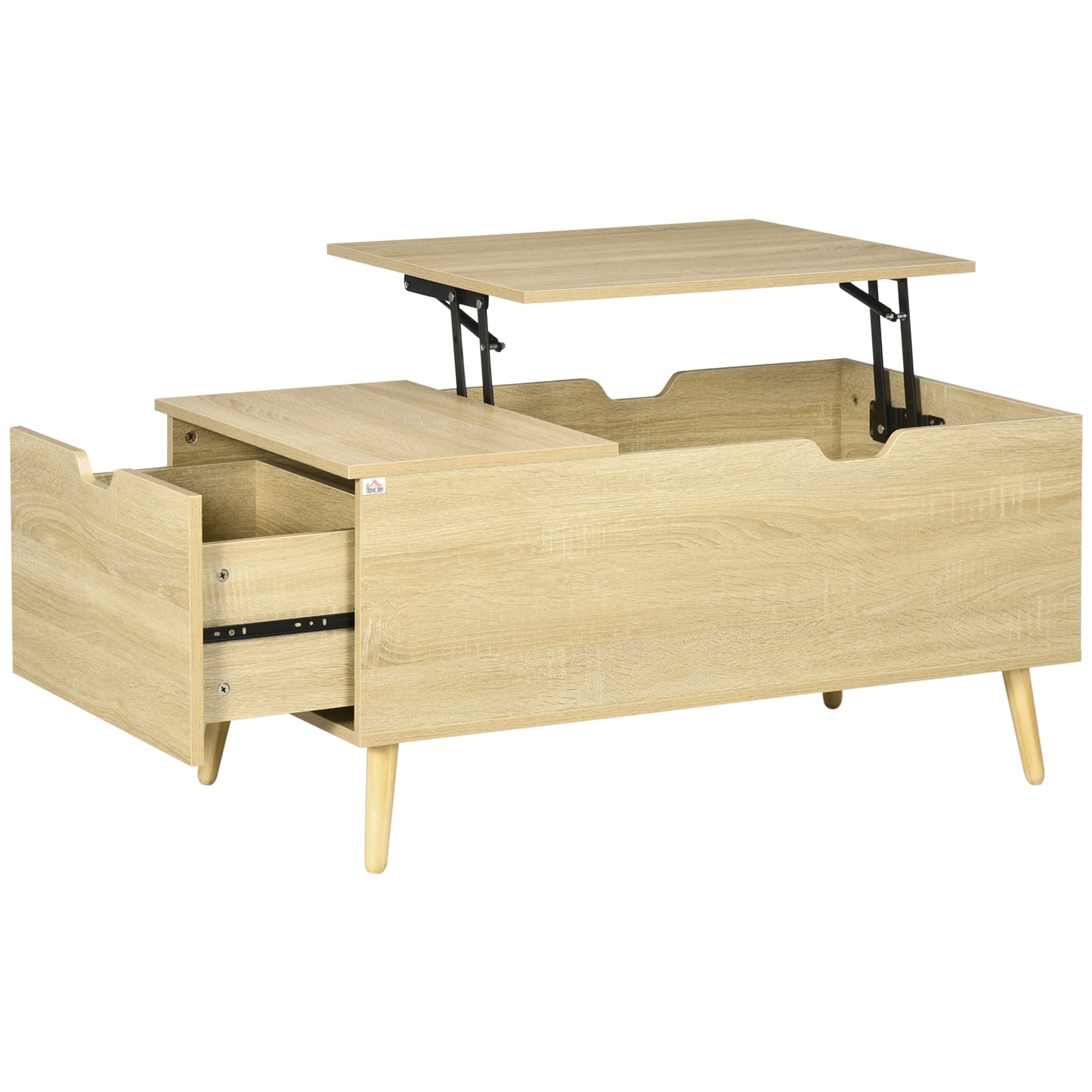 Coffee Table with Wood Legs, Lift Top Coffee Table with Drawer, Hidden Compartment, 38.6" x 21.3" x 18.9", Natural