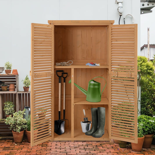 3' x 5' Wooden Garden Storage Shed, Sheds & Outdoor Storage with Asphalt Roof & 2 Large Wood Doors with Lock, Natural