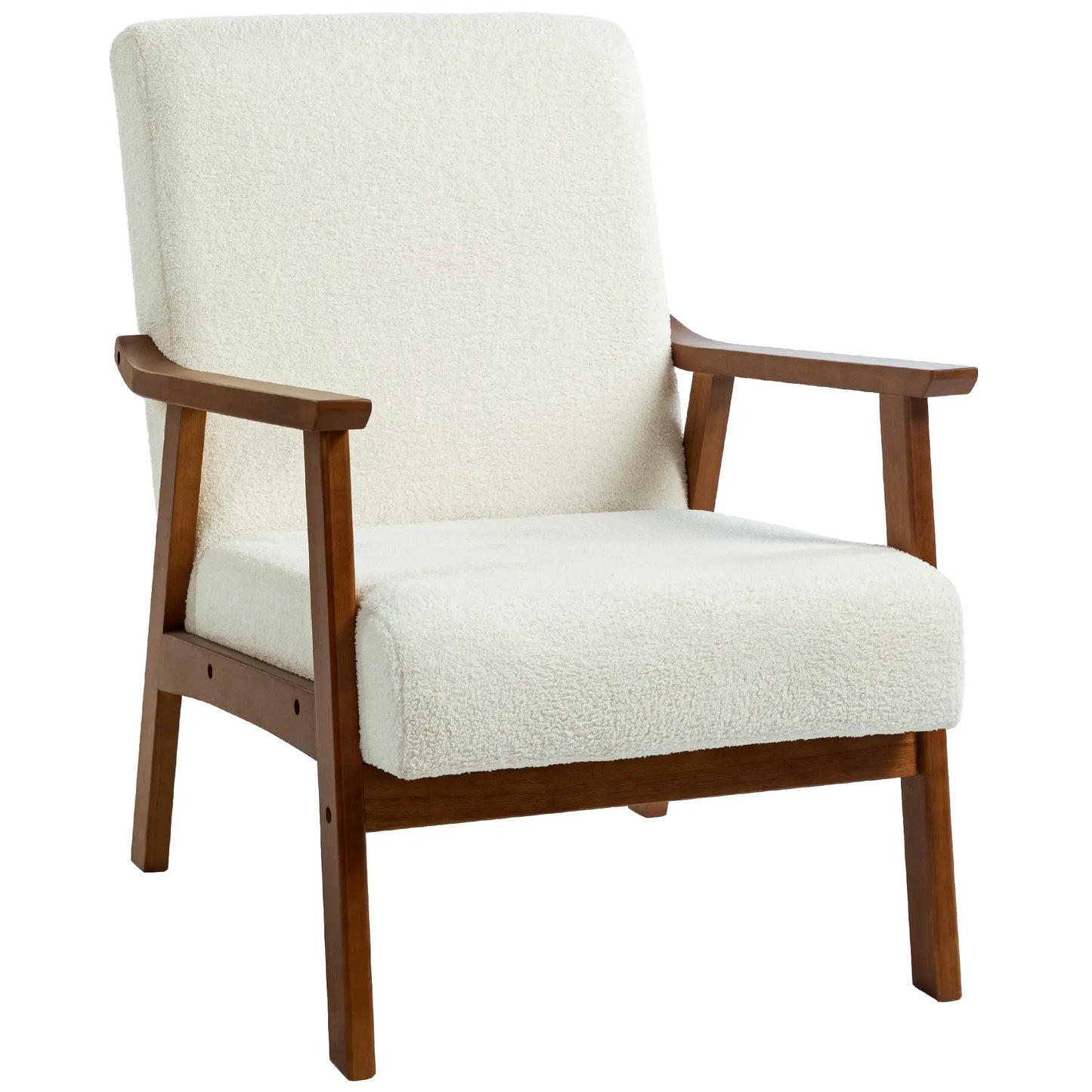 Boucle Accent Chair for Bedroom with Wide Seat and Thick Padding, White