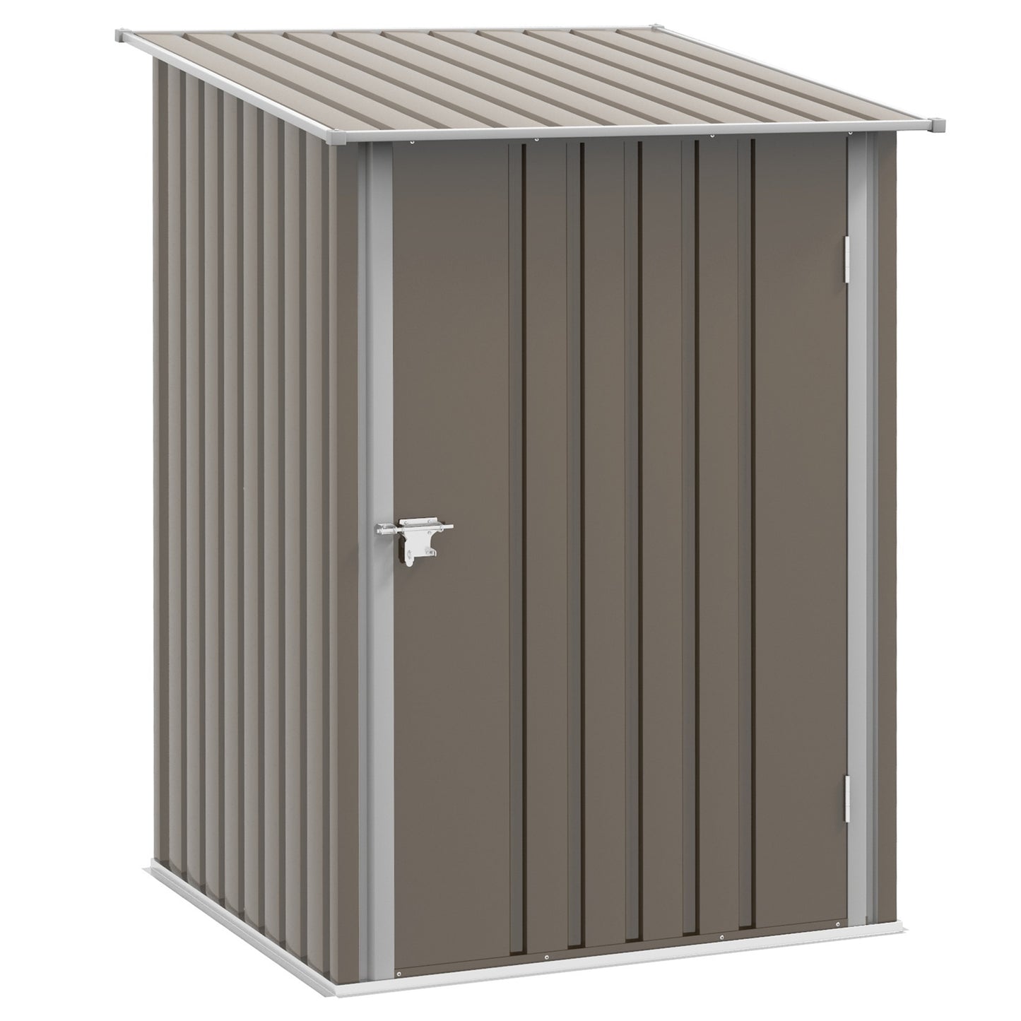 3.3' x 3.4' Lean-to Outdoor Garden Storage Shed, Galvanized Steel with Lockable Door for Patio Brown and White