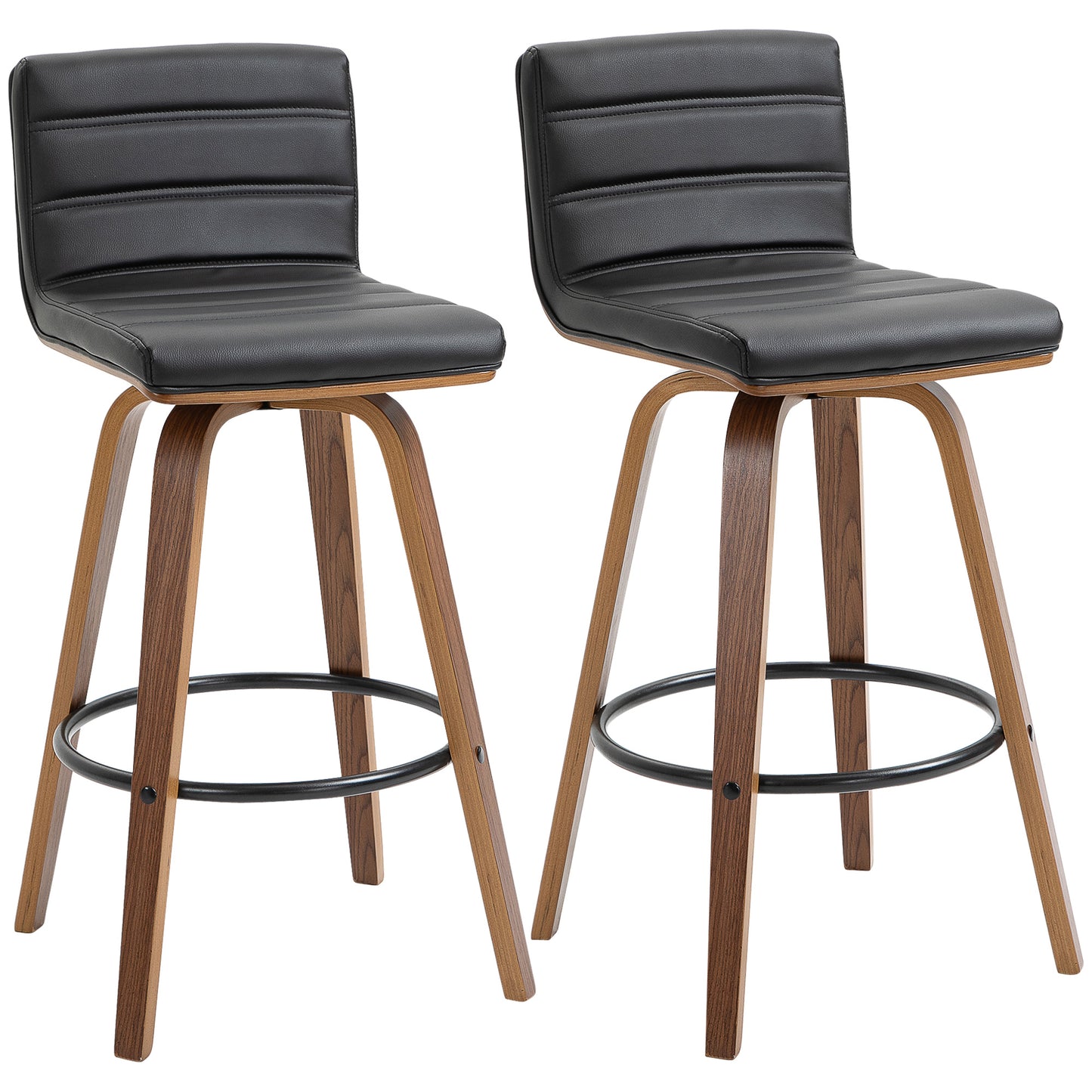 Swivel Bar Stools Set of 2, Upholstered Bar Height Stools, Bar Chairs with Soft Padding Seat and Wood Legs, Black