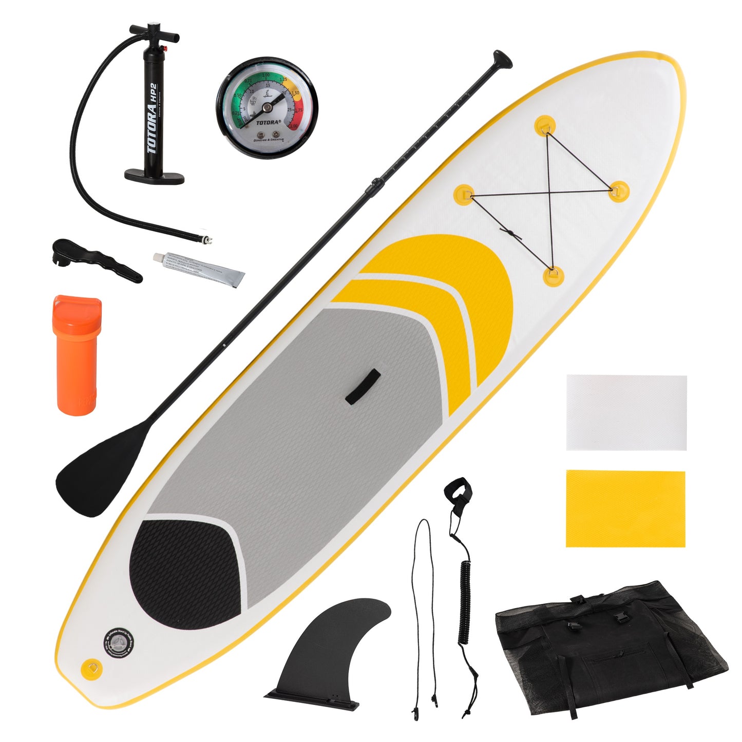 Inflatable Paddle Board, Stand Up Paddle Board Adjustable Aluminum Paddle Non-Slip Deck Spray-painted Board, with ISUP Accessories & Carry Bag, 10'5'' x 30" x 6", Yellow