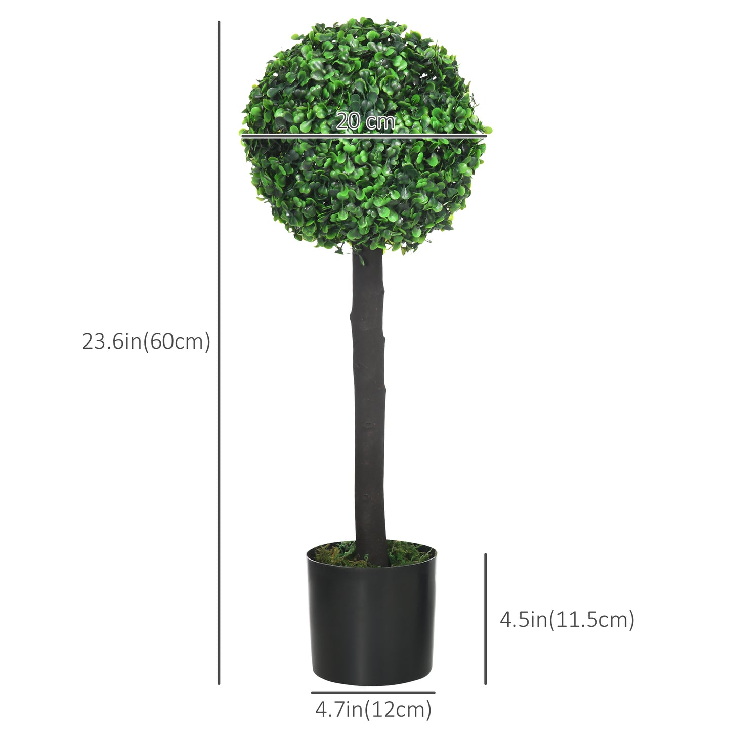 2ft Artificial Plants Boxwood Ball Trees Set of 2 Fake Trees in Pot for Indoor Outdoor Green