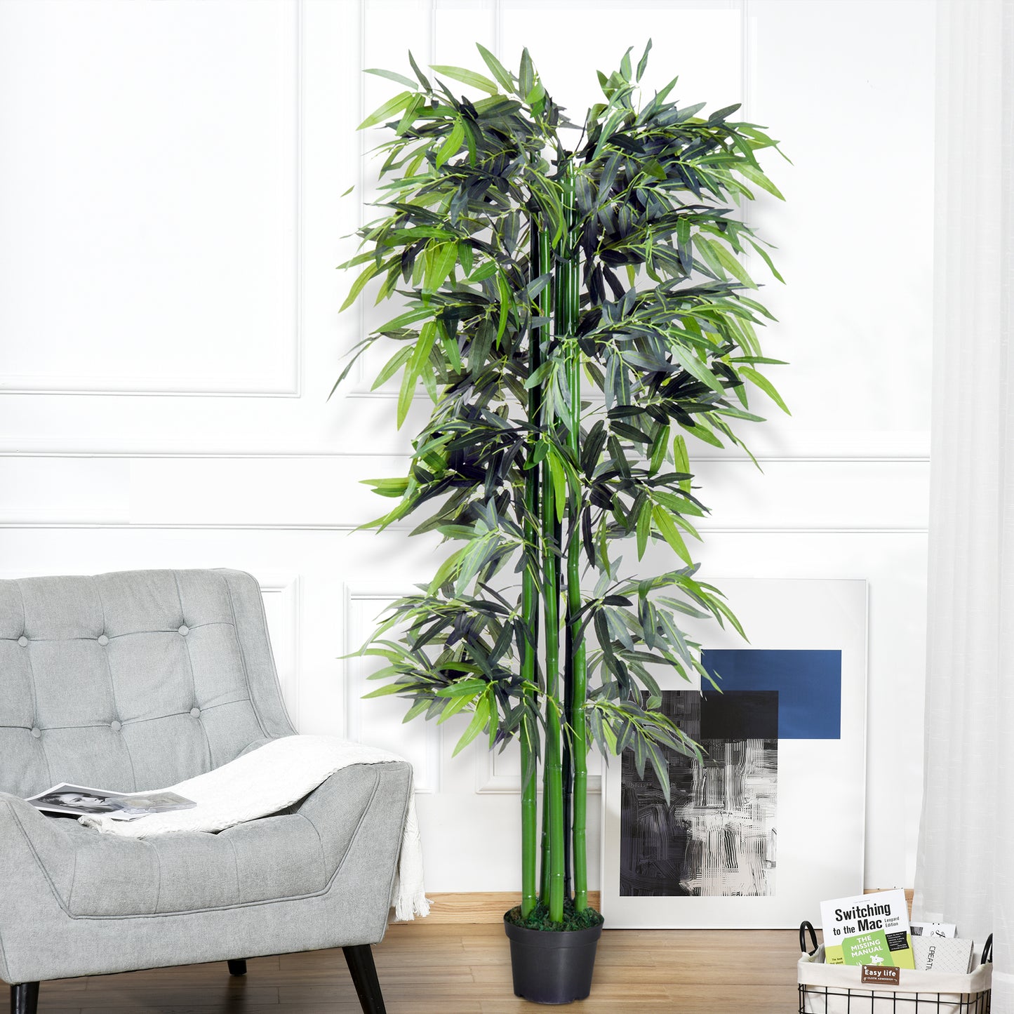 6FT Artificial Bamboo Tree Fake Decorative Plant with Nursery Pot for Indoor or Outdoor Décor