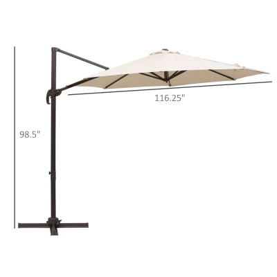 Outsunny 10ft Cantilever Patio Umbrella with 360° Rotation, Aluminium Outdoor Offset Hanging Umbrella with 4-Position Tilt, Crank & Cross Base for Garden Deck Pool Backyard, Cream White