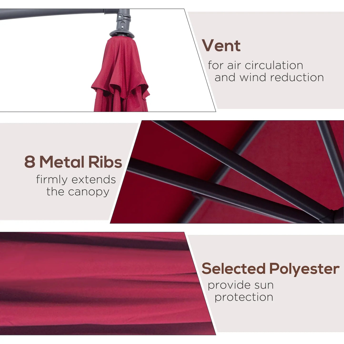 10' Deluxe Patio Umbrella  Hanging Offset Sunshade Crank Cross Base in Wine Red