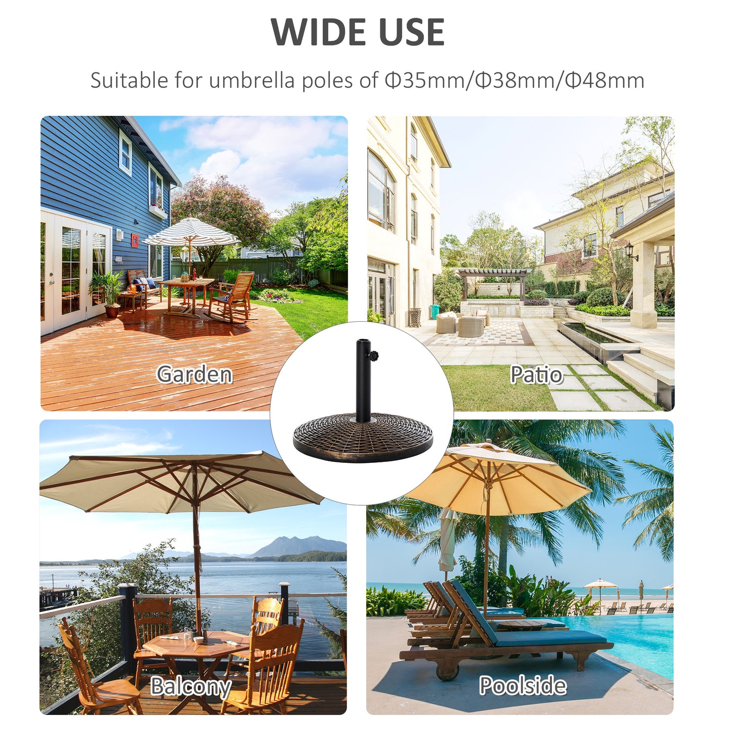 55 lbs Market Umbrella Base Holder 21" Heavy Duty Round Parasol Stand with Rattan Design for Patio, Outdoor, Backyard, Bronze