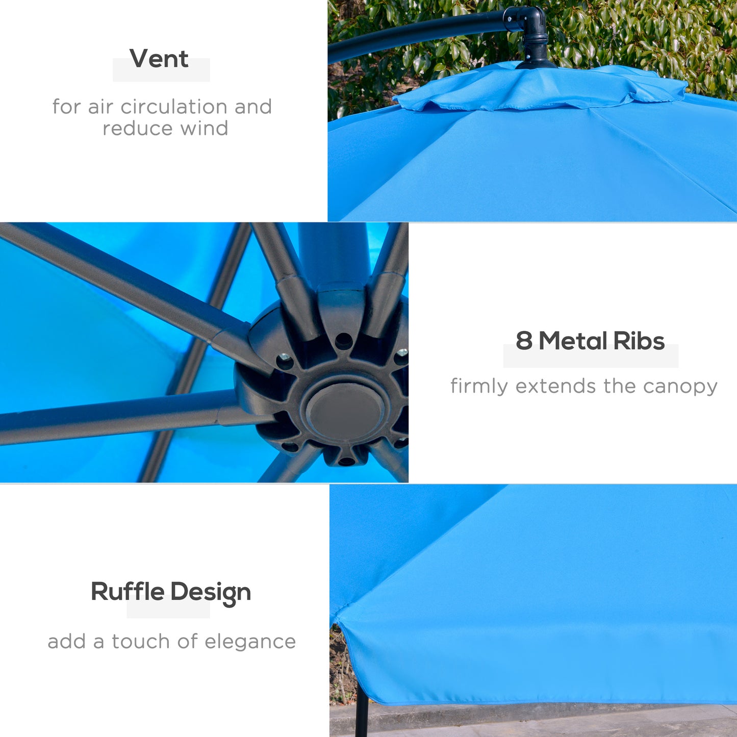 11FT Offset Hanging Patio Umbrella Cantilever Umbrella with Easy Tilt Adjustment, Cross Base and 8 Ribs for Backyard, Poolside, Lawn and Garden, Blue