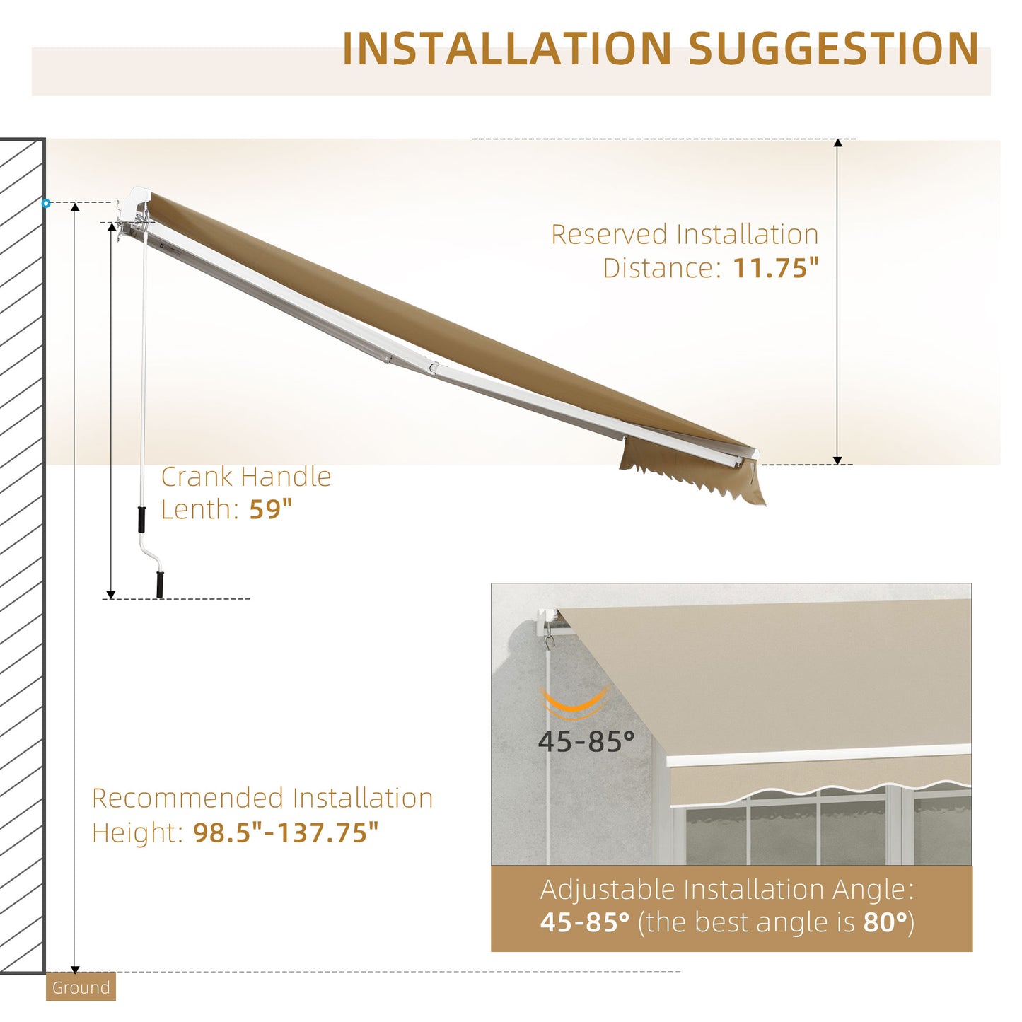 Outsunny 12' x 10' Outdoor Patio Manual Retractable Awning Window Sunshade Shelter