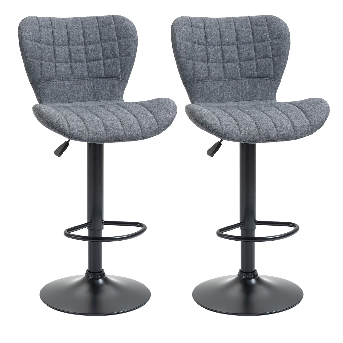 Bar Stools Set of 2 Adjustable Height Swivel Bar Chairs in Linen Fabric with Backrest & Footrest, Grey