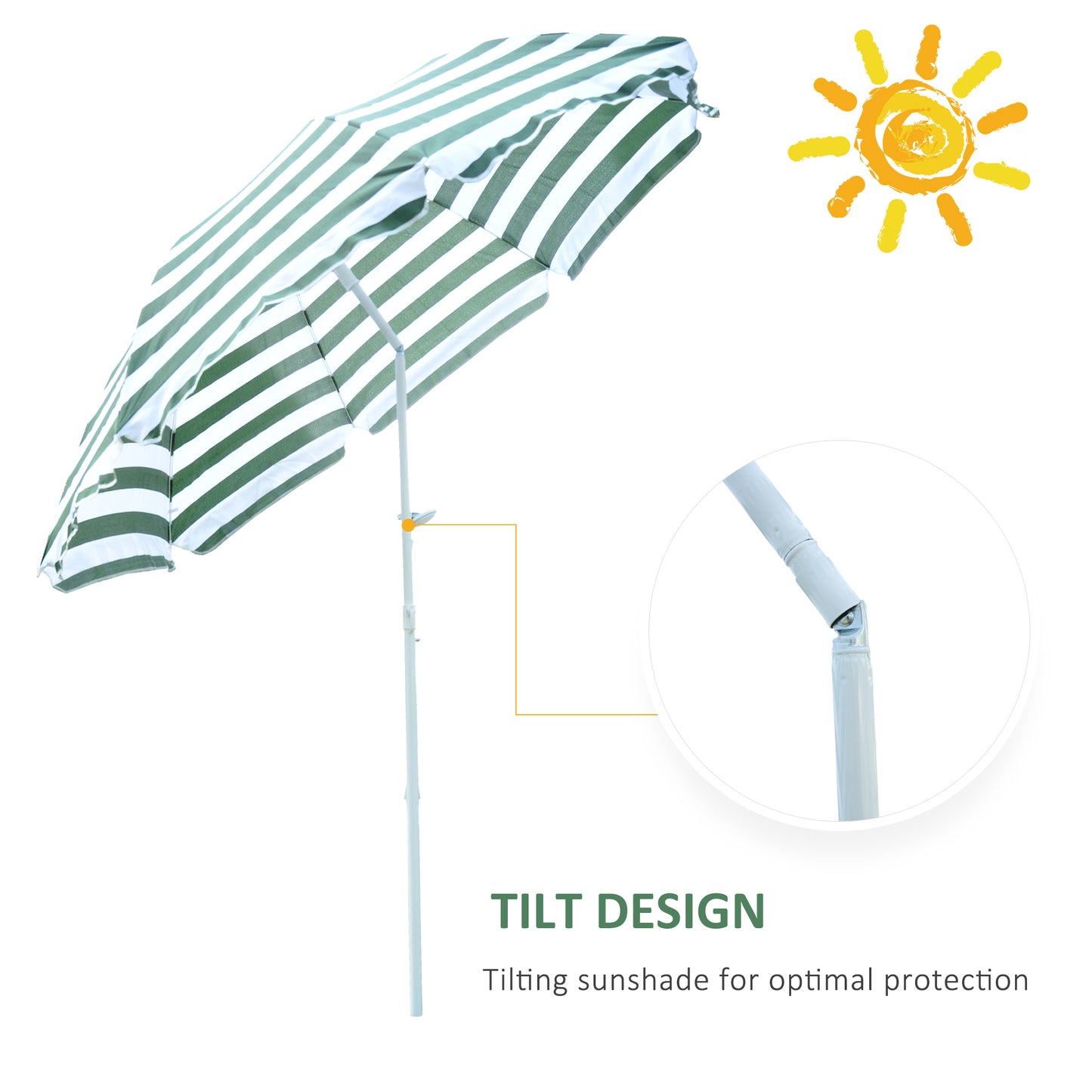 6ft Round Beach Umbrella Outdoor UV Protection Sun Shaded Canopy w/ Push Button Tilt Striped Green