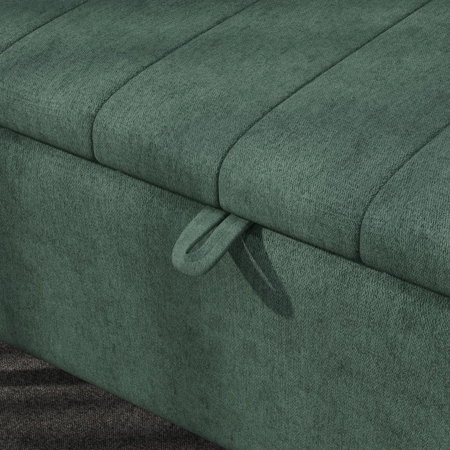 40" Ottoman Bench with Storage, Linen Upholstered with Steel Legs for Living Room, Bedroom Dark Green