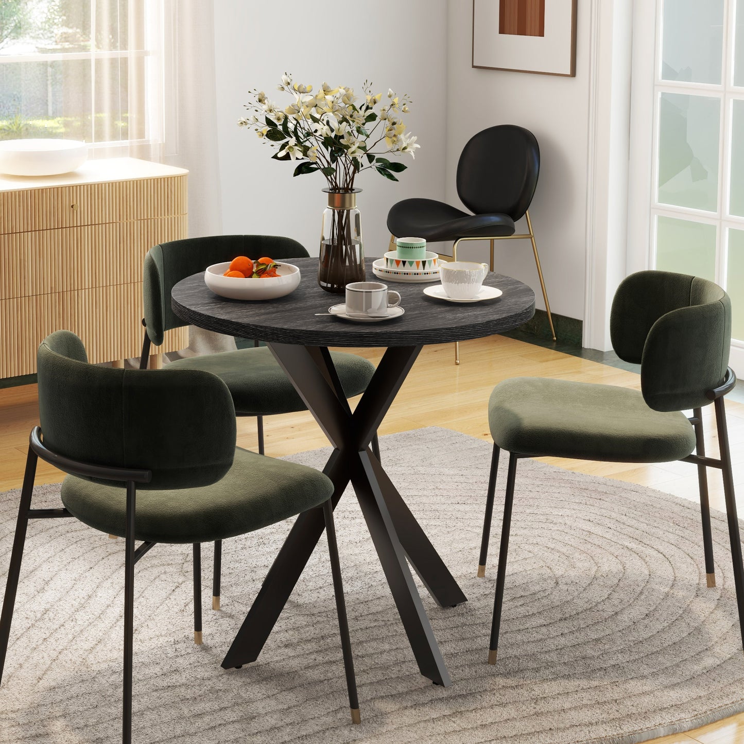 29" Dining Table, Contemporary Round with Steel Legs, in Black