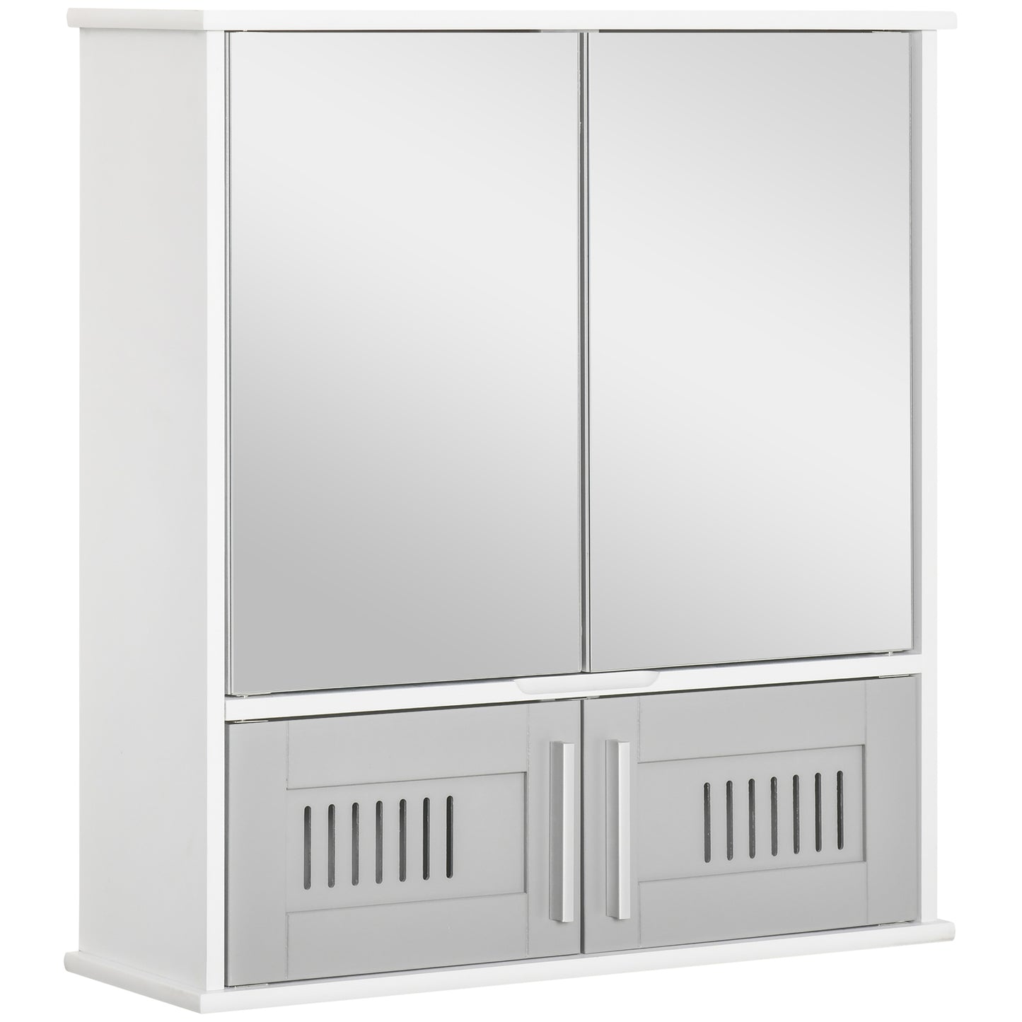 kleankin Bathroom Mirror Cabinet, Wall Mounted Storage Cupboard with Double Doors and Adjustable Shelf, Grey